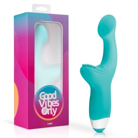 Зеленый вибратор для G-стимуляции с клиторальной щеточкой Yuki G-Spot Vibrator - 19 см.